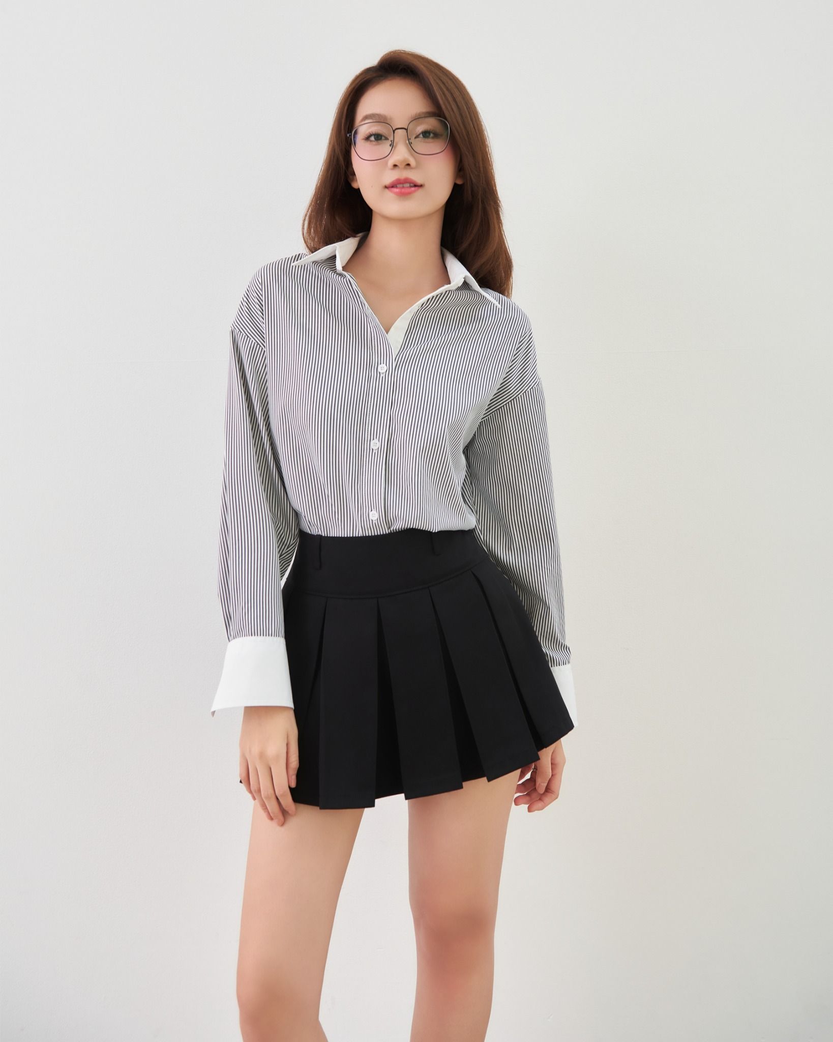 Áo Sơ Mi Sọc Phối Cổ Oversize FAS354