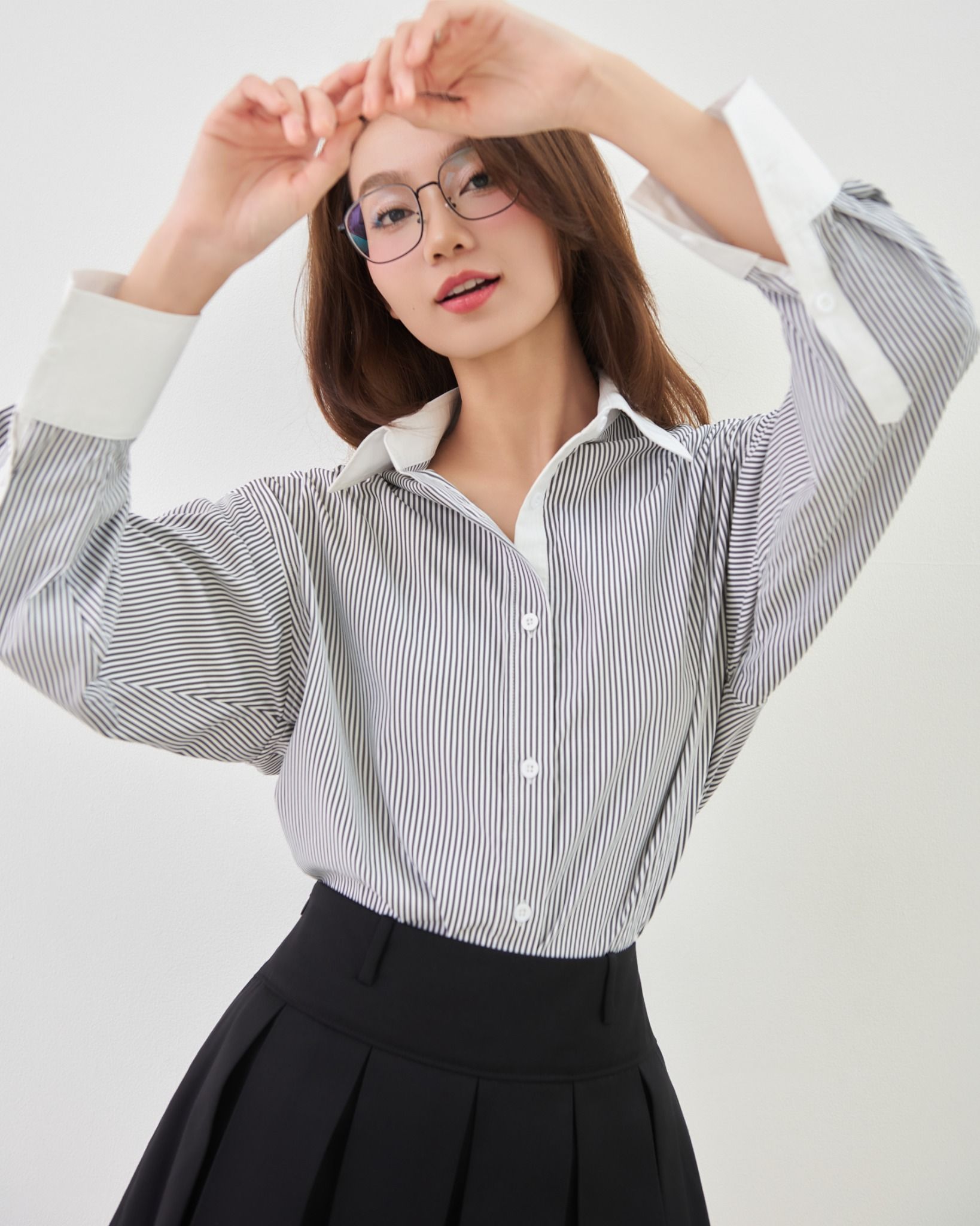 Áo Sơ Mi Sọc Phối Cổ Oversize FAS354