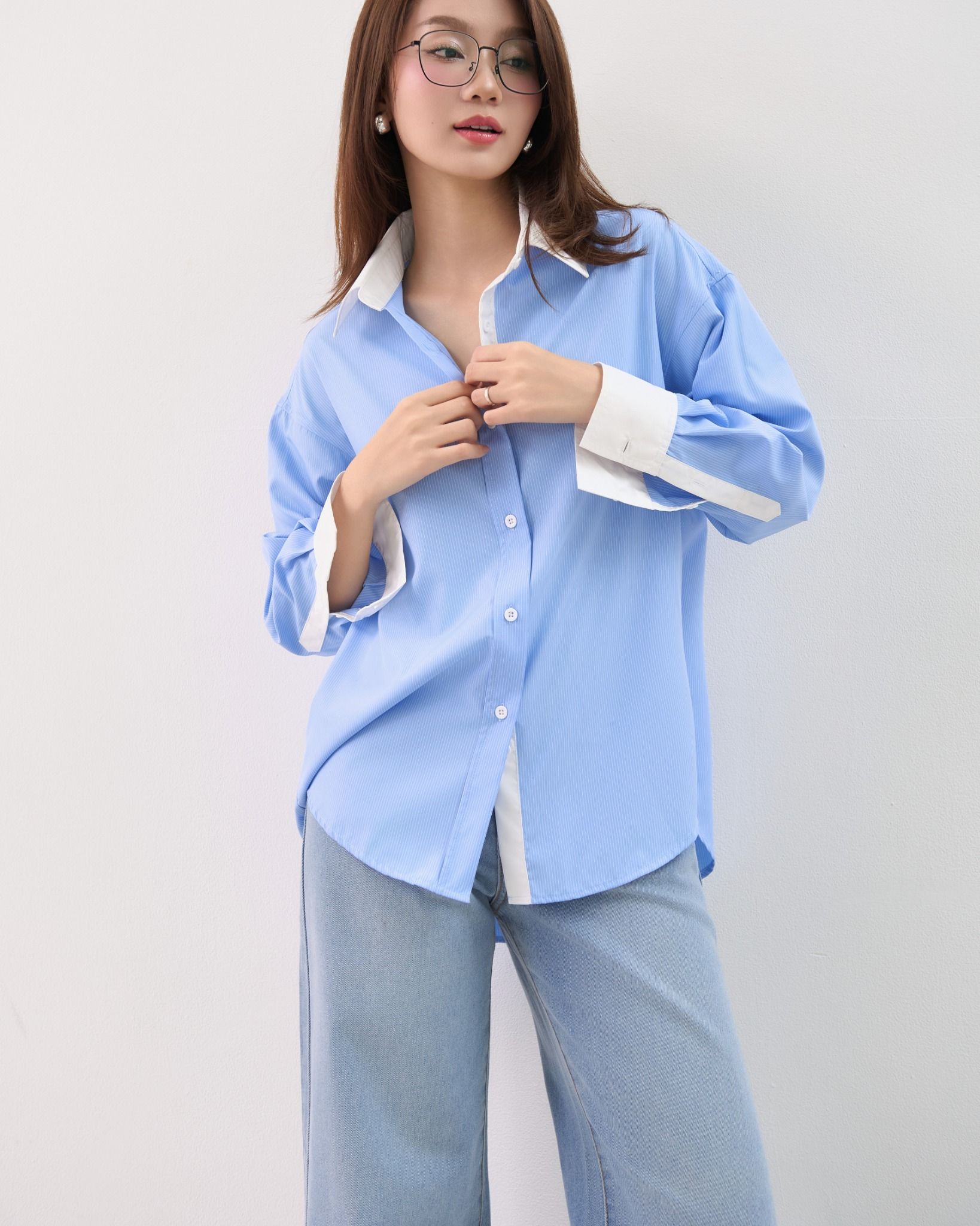 Áo Sơ Mi Sọc Phối Cổ FAS353