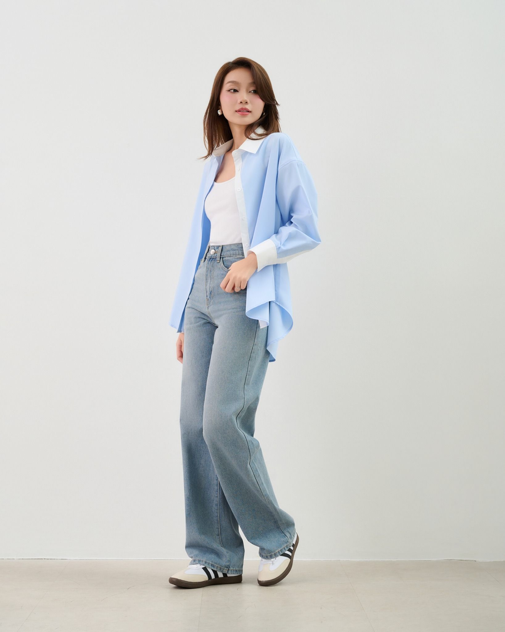 Áo Sơ Mi Trơn Phối Cổ Oversize FAS351