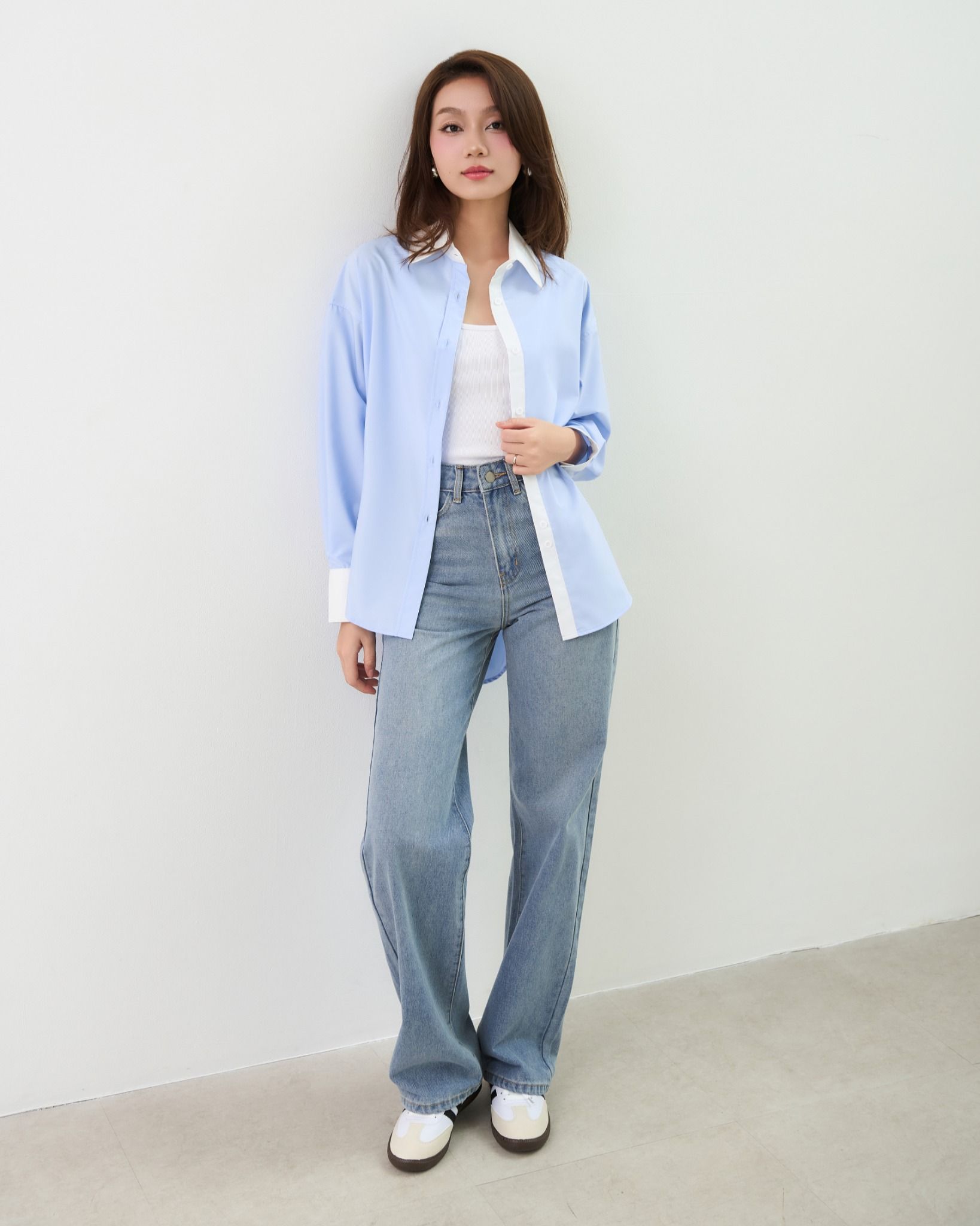 Áo Sơ Mi Trơn Phối Cổ Oversize FAS351
