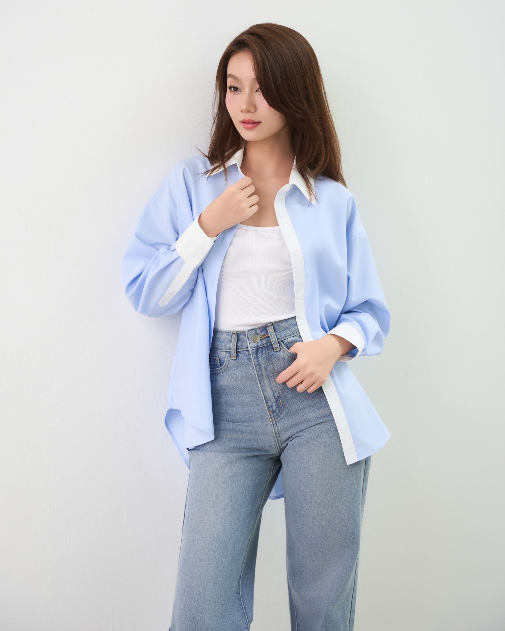 Áo Sơ Mi Trơn Phối Cổ Oversize FAS351