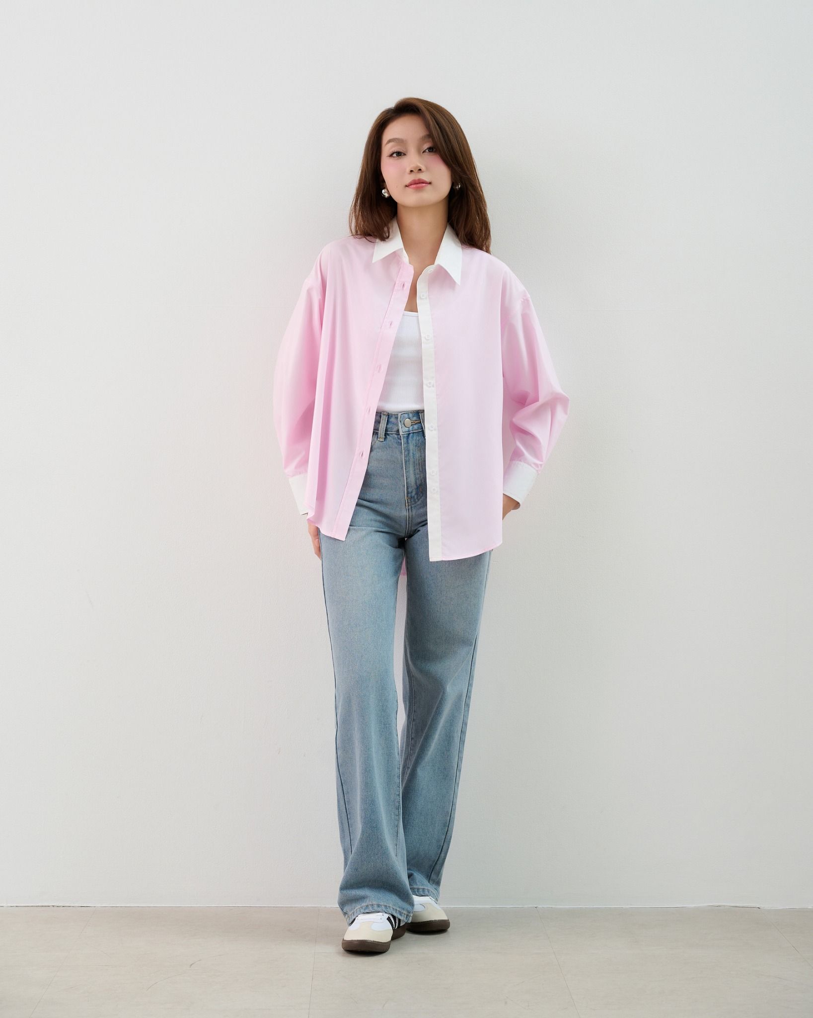 Áo Sơ Mi Trơn Phối Cổ Oversize FAS351
