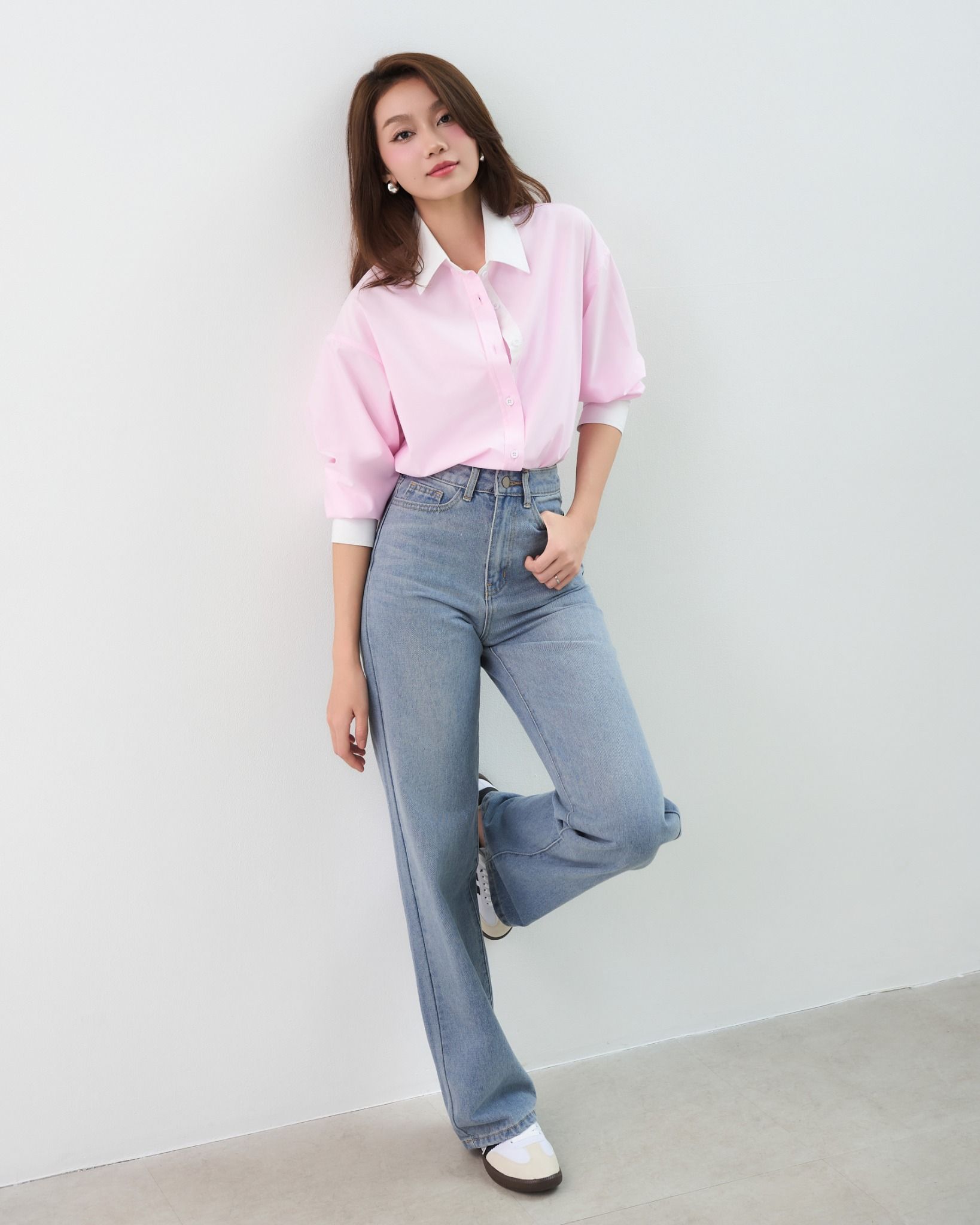 Áo Sơ Mi Trơn Phối Cổ Oversize FAS351