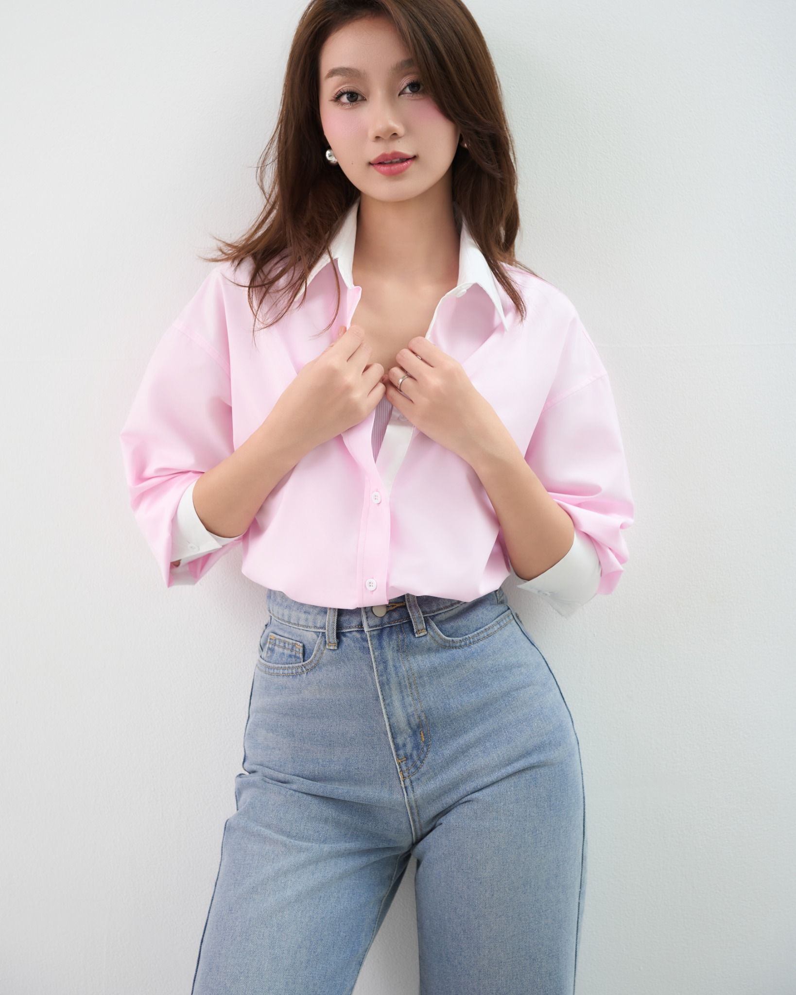 Áo Sơ Mi Trơn Phối Cổ Oversize FAS351