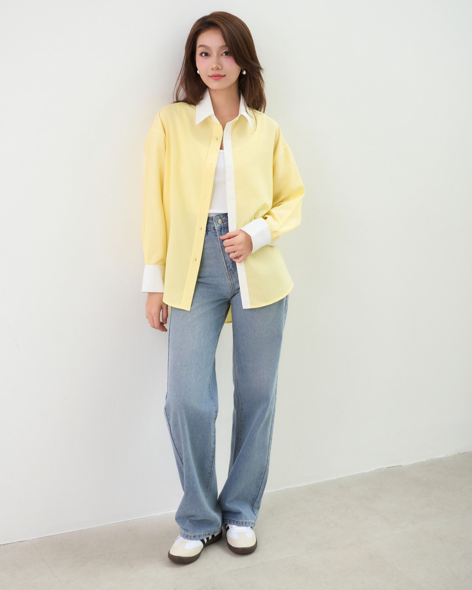 Áo Sơ Mi Trơn Phối Cổ Oversize FAS351