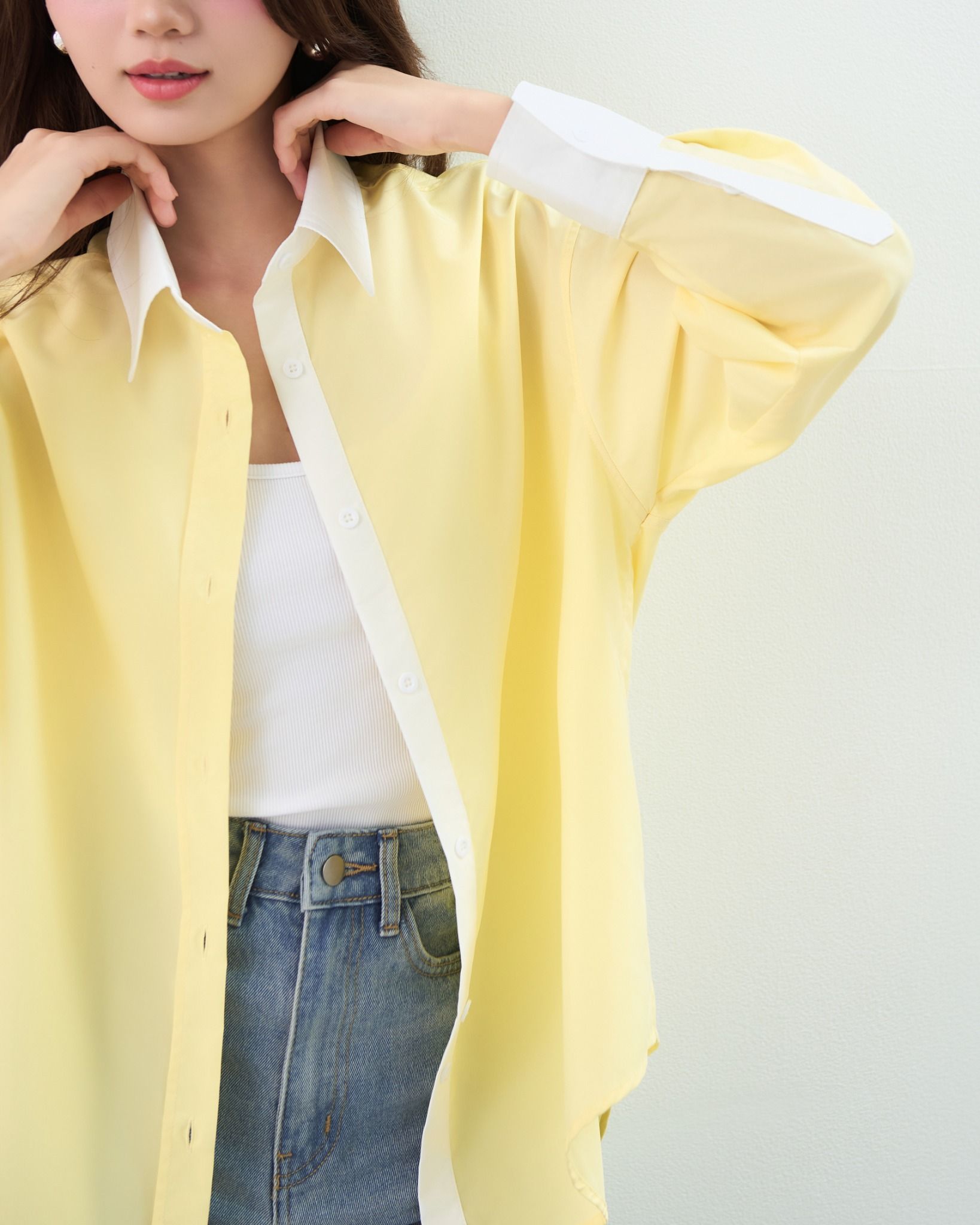 Áo Sơ Mi Trơn Phối Cổ Oversize FAS351