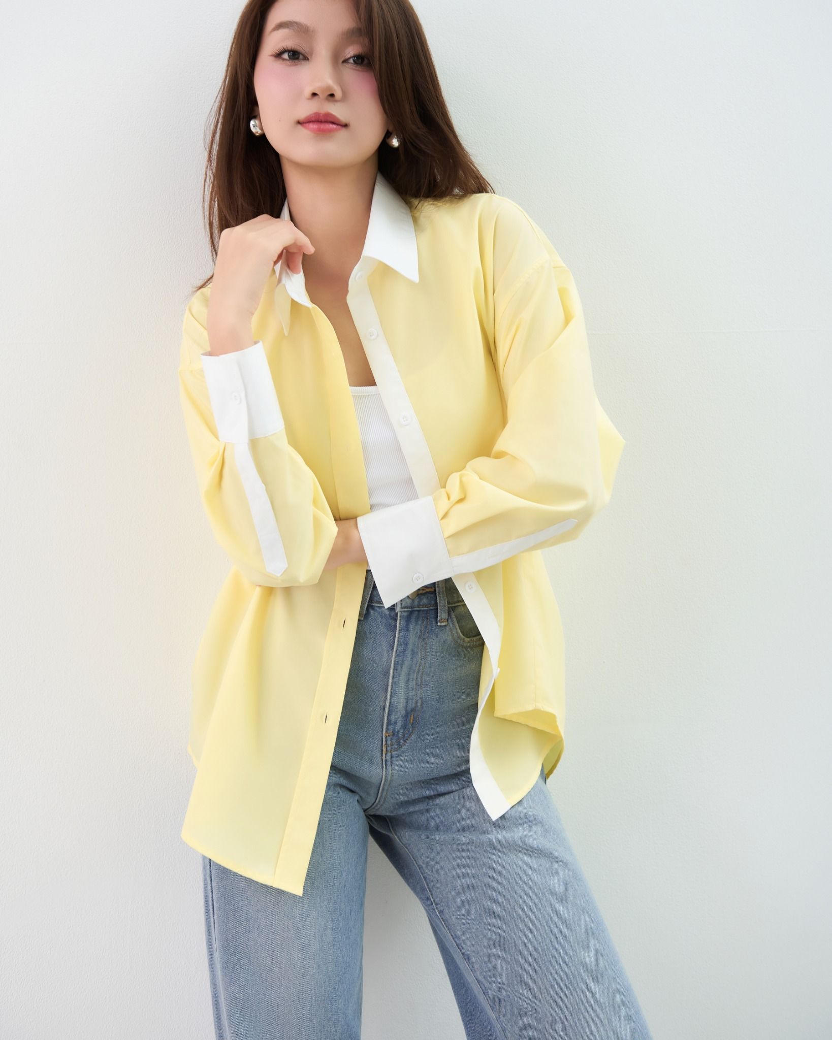 Áo Sơ Mi Trơn Phối Cổ Oversize FAS351