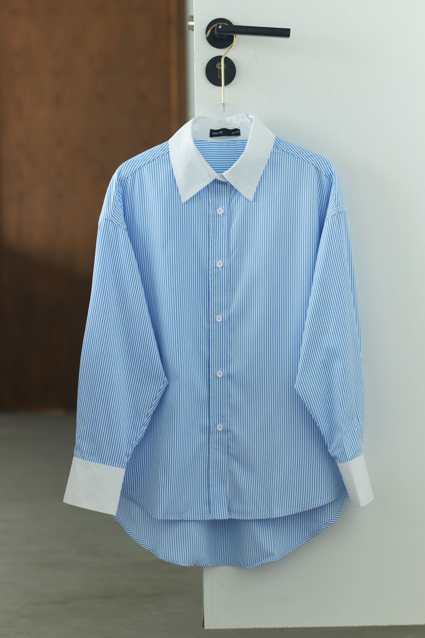 Áo Sơ Mi Sọc Phối Cổ Oversize FAS354