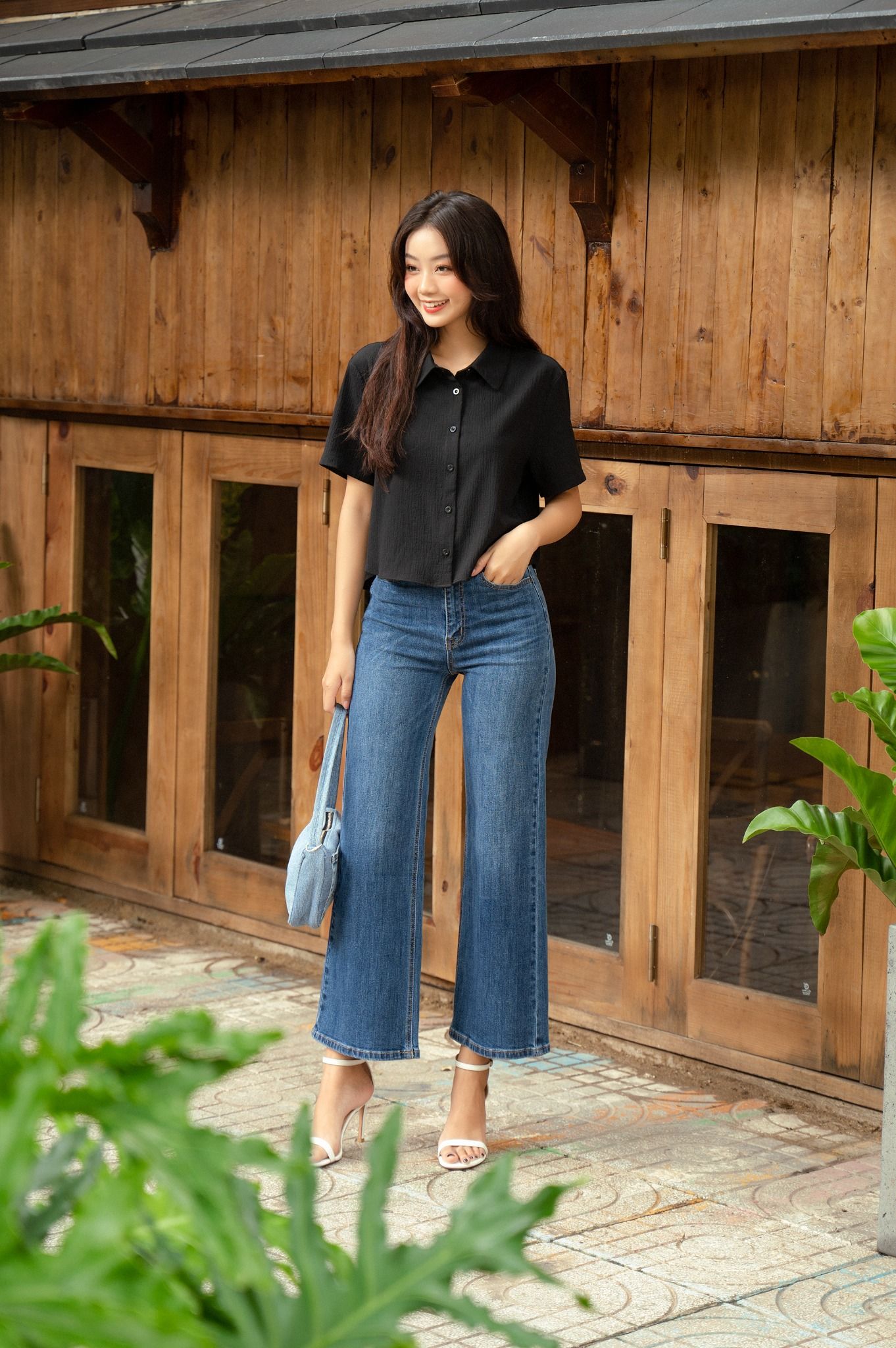 Quần Jean Ống Rộng Gấu Thường Ngắn YQJ018