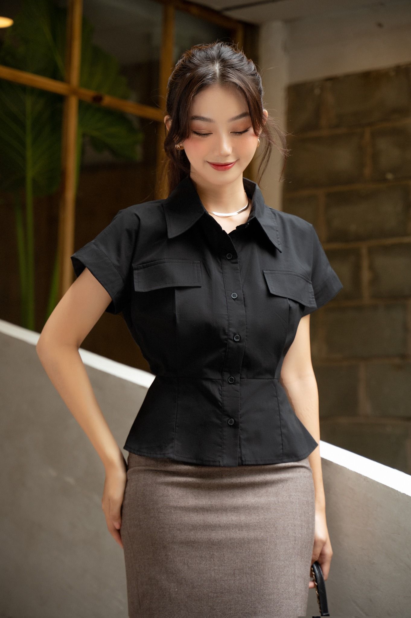 Áo Sơ Mi Tay Ngắn Có Nắp Túi FAS196