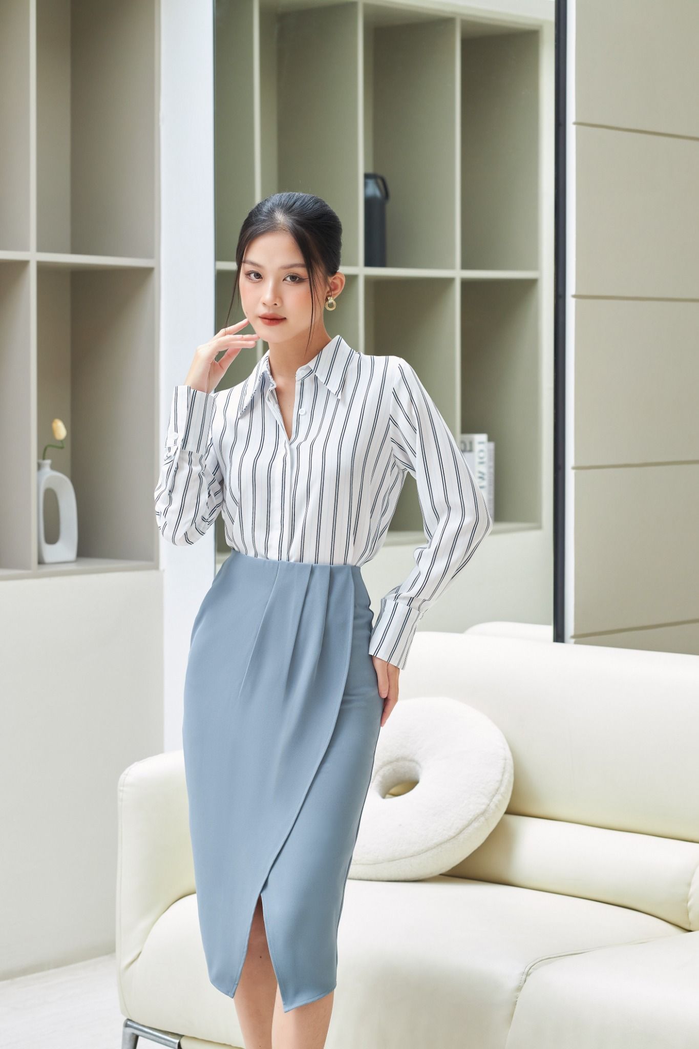 Áo Sơ Mi Sọc Xanh Nhạt FAS278