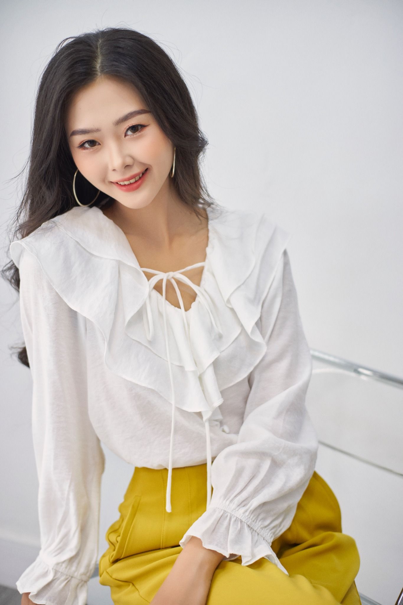 Áo Cổ Bèo Chui Cúc Vải FAK051