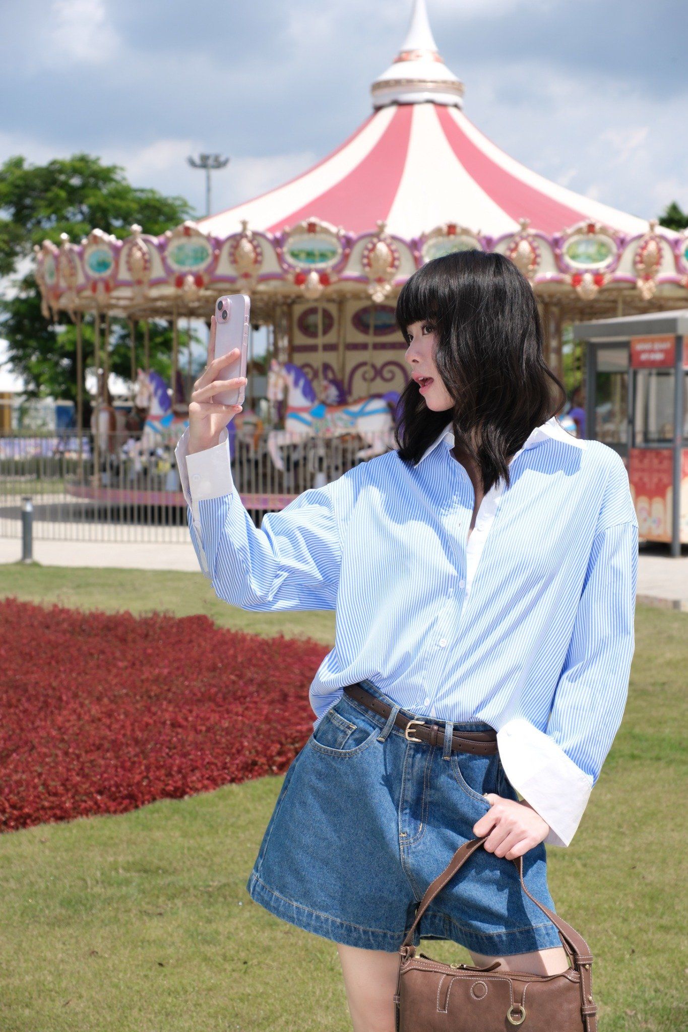 Áo Sơ Mi Sọc Phối Cổ Oversize FAS354