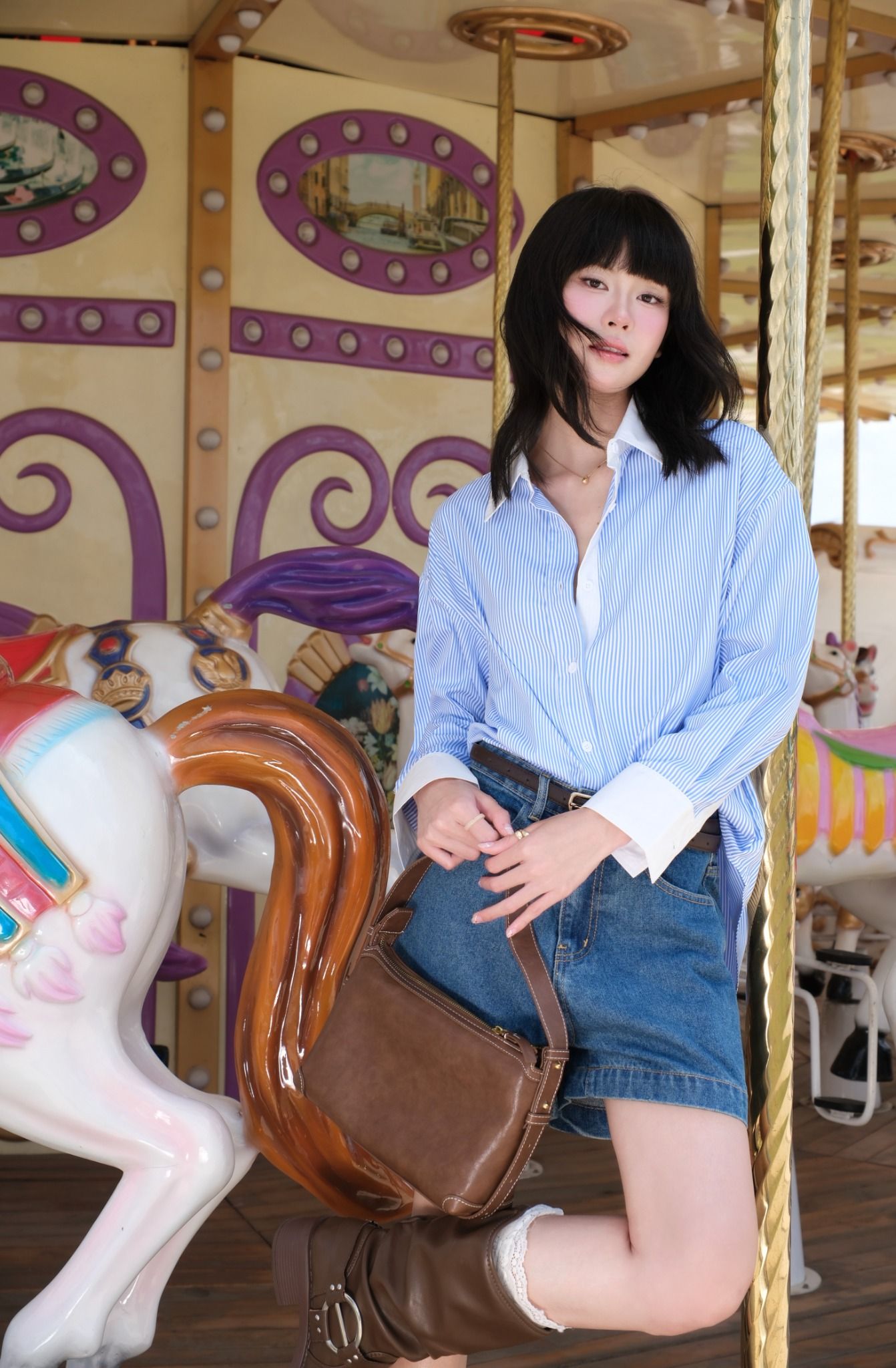 Áo Sơ Mi Sọc Phối Cổ Oversize FAS354