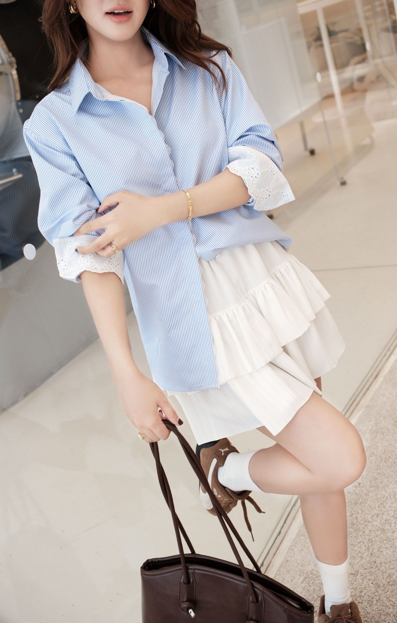 Áo Sơ Mi Sọc Viền Ren FAS371