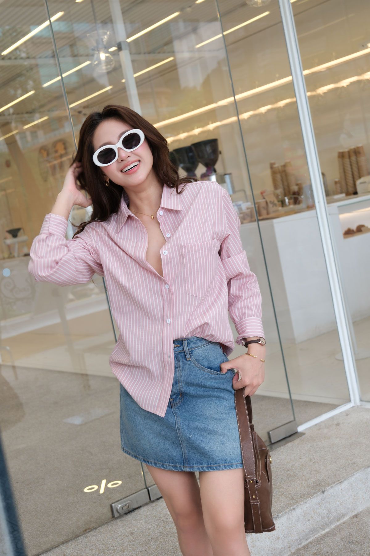 Áo Sơ Mi Sọc Form Rộng+Túi FAS381