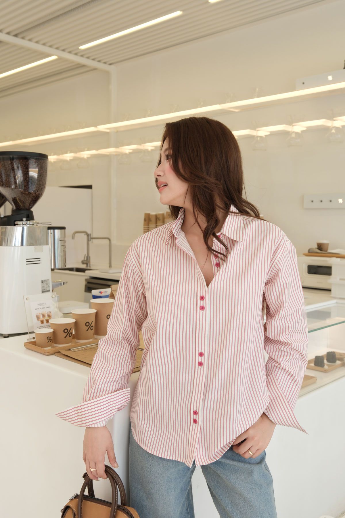 Áo Sơ Mi Sọc Form Rộng Cúc Đôi FAS382