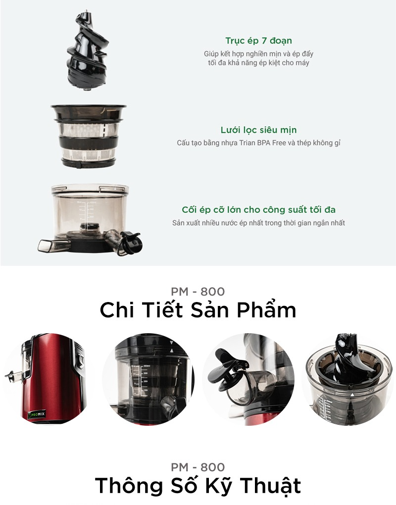  Phụ kiện máy ép chậm hoa quả PROMIX PM-800 - Nhập Khẩu Chính Hãng 