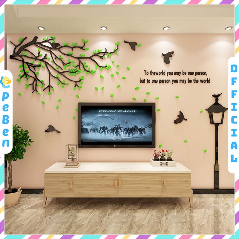 Tranh mica EPeBen dán tường nổi 3d hình cây lá rụng (nhiều màu) chim bay to the world decor trang trí Nhà Cửa, Phòng Bếp