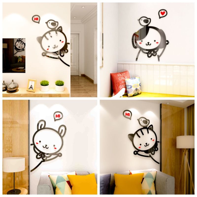 Tranh mica EPeBen dán tường nổi 3d hình Mèo Chó Thỏ dễ thương Dán Cửa decor trang trí mầm non, phòng cho bé