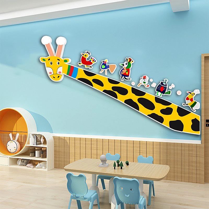 Tranh Fomex EPeBen dán tường nổi 3d Hình Hươu cao cổ và các bạn decor trang trí Phòng cho bé, Phòng khách, Mẫu giáo