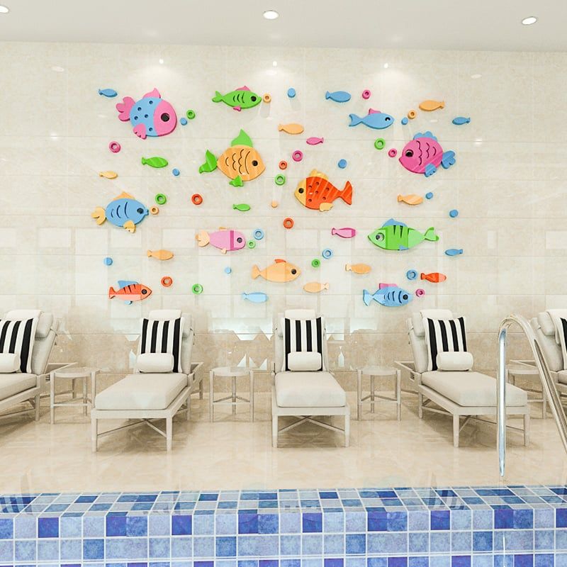 Tranh mica EPeBen dán tường nổi 3d hình Dưới đáy đại dương decor trang trí Phòng tắm, bể bơi, nhà vệ sinh trường mầm non