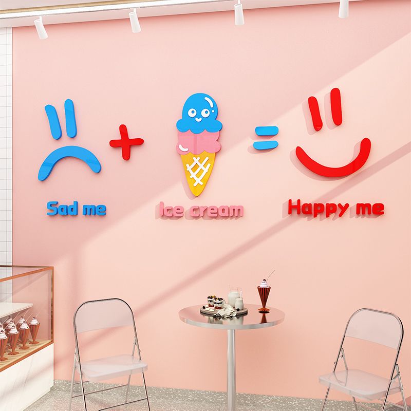 Tranh mica EPeBen dán tường nổi 3d hình mặt cười, cây kem trang trí cửa hàng kem, ice cream, quán trà sữa, trà chanh