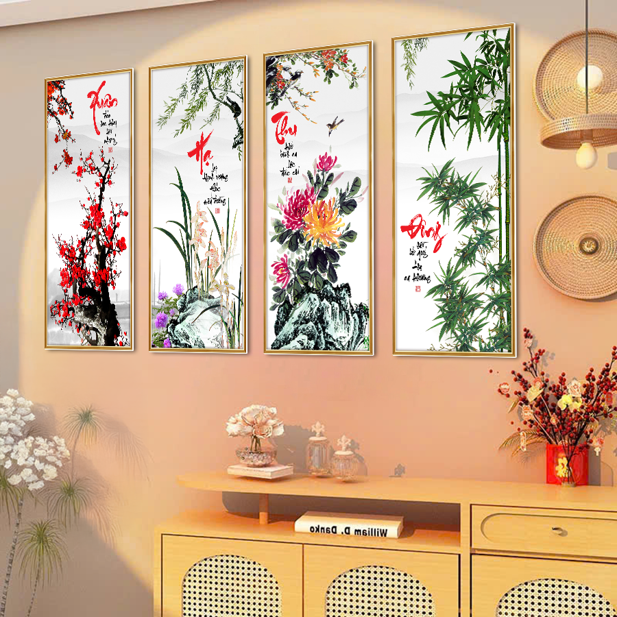 Tranh Fomex EPeBen Hình Tứ Quý, Tùng Cúc Trúc Mai, Hoa Đào, Hoa Mai Trang Trí Nhà Tết 2025