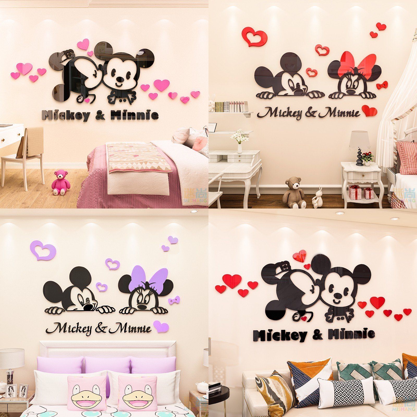 Tranh mica EPeBen dán tường nổi 3d hình mickey và minnie dễ thương decor trang trí phòng ngủ vợ chồng, phòng cho bé