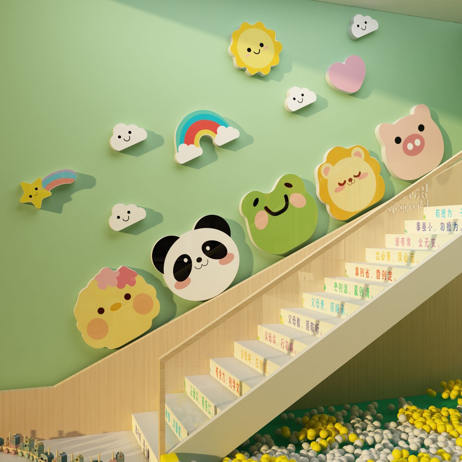 Tranh Fomex EPeBen dán tường nổi 3d Hình Cầu vồng và các con vật decor trang trí Phòng cho bé, Phòng khách, Mẫu giáo
