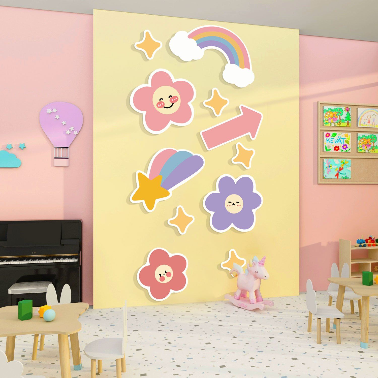 Tranh Fomex EPeBen dán tường nổi 3d Hình Hi Cute dán cửa phòng decor trang trí Phòng cho bé, Phòng Học, Mẫu giáo