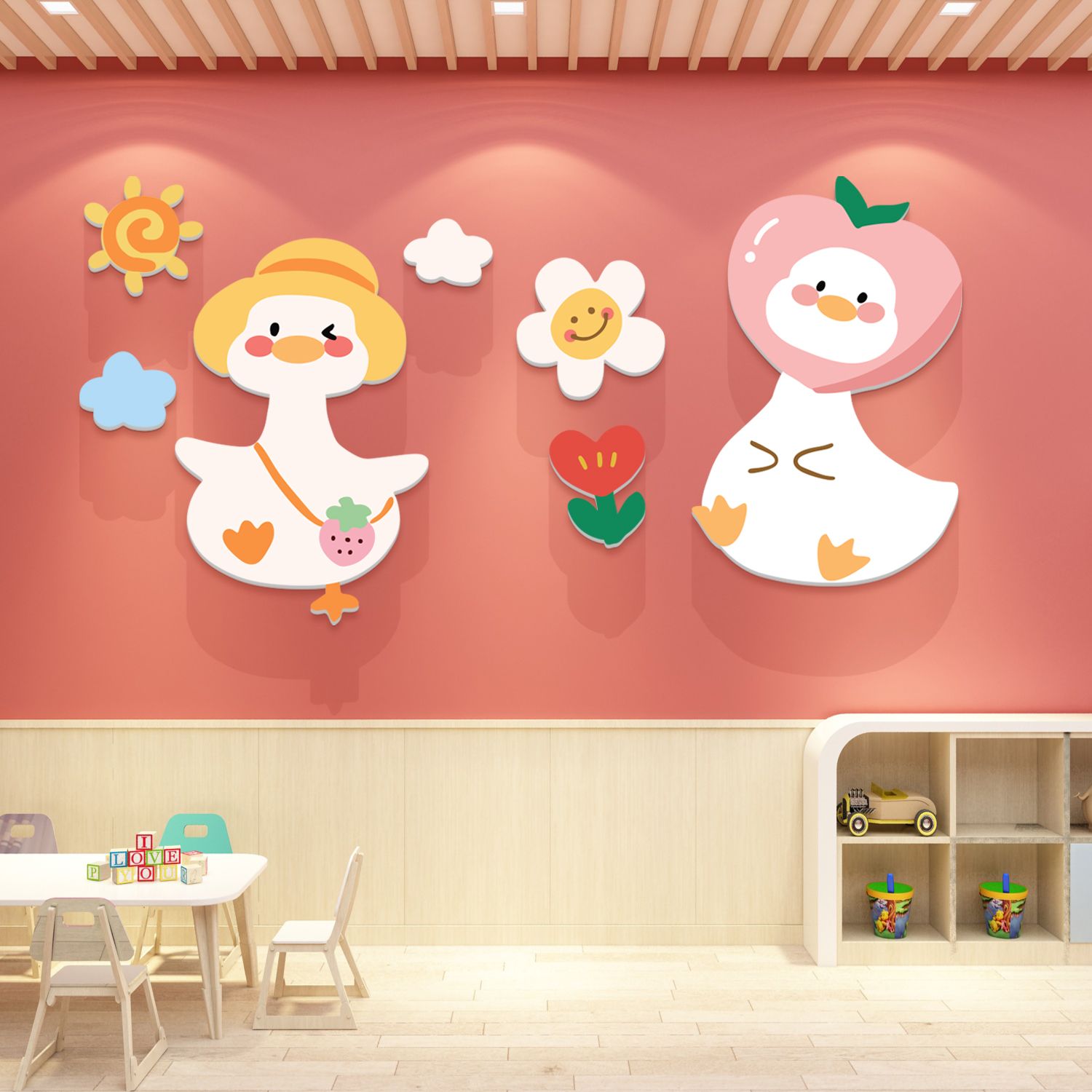 Tranh Fomex EPeBen dán tường nổi 3d Hình Những chú vịt con decor trang trí Phòng ngủ, Phòng khách, Mẫu giáo