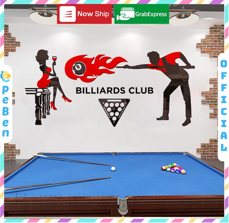Tranh mica nổi 3d dán tường Logo quán Bi-a Billiard trang trí CLB Bida, Phòng Game - EPeBen