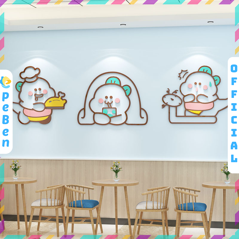 Tranh mica EPeBen dán tường nổi 3d hình Khủng Long Mập Ú decor trang trí Cửa Hàng, Quán Trà Sữa