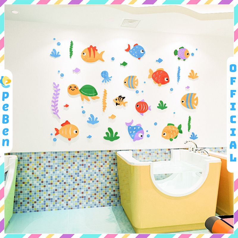 Tranh mica EPeBen dán tường nổi 3d hình Dưới đáy đại dương decor trang trí Phòng tắm, bể bơi, nhà vệ sinh trường mầm non
