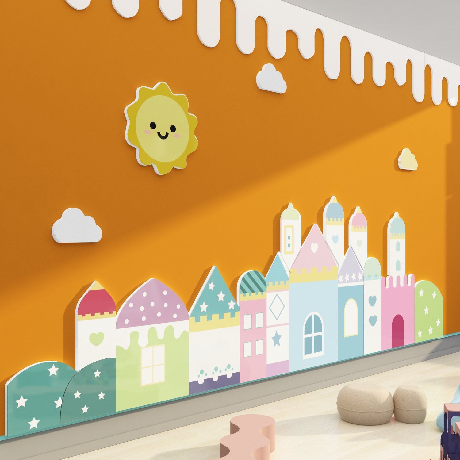 Tranh Fomex EPeBen dán tường nổi 3d Hình Thành phố mộng mơ decor trang trí Phòng cho bé, Phòng ngủ, Mầm Non, Phòng Khách