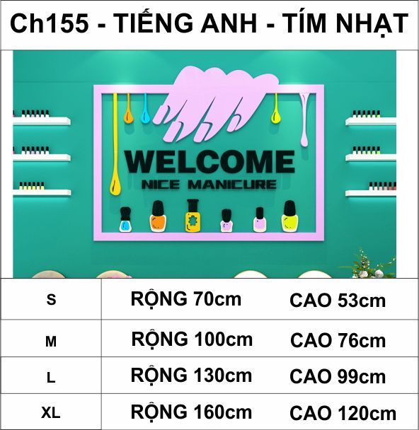 Tranh mica EPeBen dán tường nổi 3d hình Welcome decor trang trí cửa hàng nail, làm móng, tiệm làm đẹp