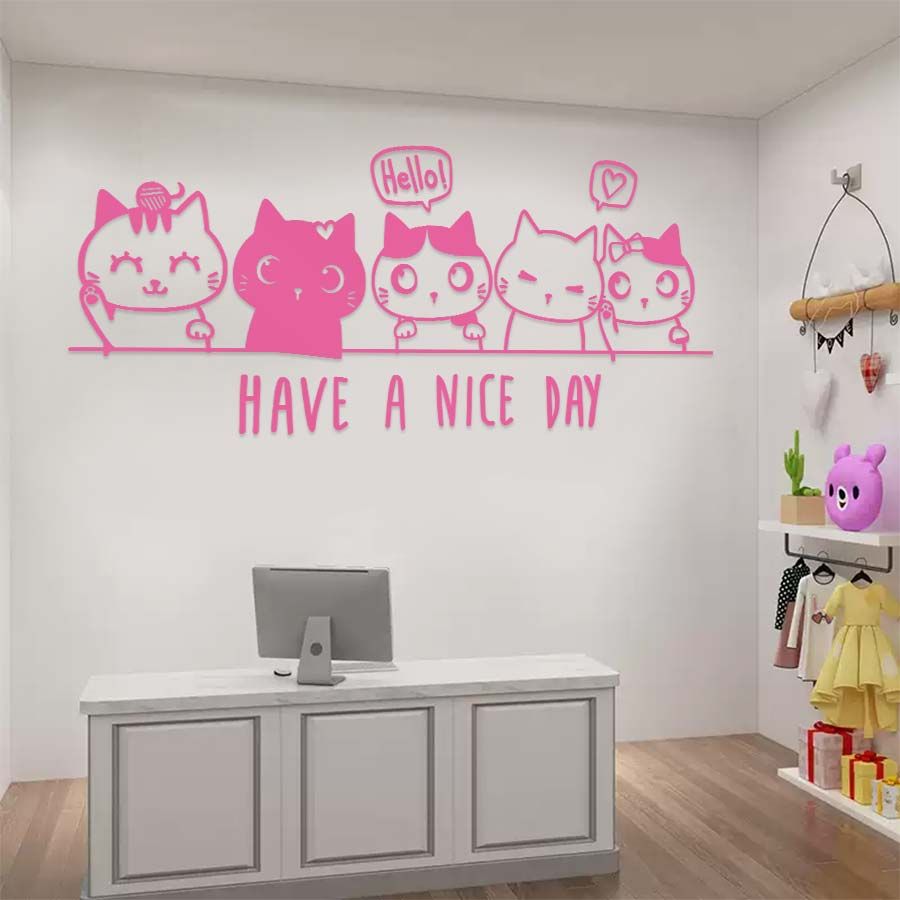Tranh mica EPeBen dán tường nổi 3d hình 5 Chú Mèo Xin Chào decor Trang Trí Cửa Hàng,Quán ăn,phòng ngủ ,phòng khách
