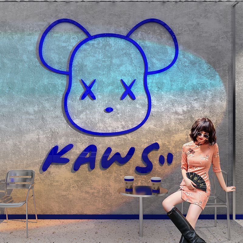 Tranh mica EPeBen dán tường nổi 3d hình mặt gấu Kaws Bearbrick ngầu, trang trí quán ăn, shop thời trang, spa làm đẹp