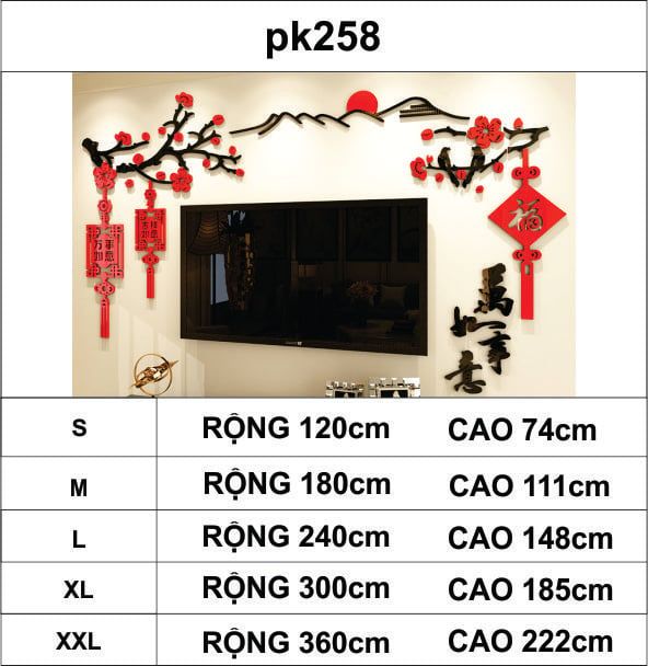 Tranh mica EPeBen dán tường nổi 3d hình ngọn núi, mặt trời chữ phúc décor phòng khách, decor trang trí quanh tivi