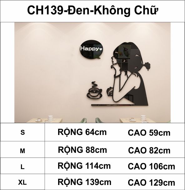 Tranh mica EPeBen dán tường nổi 3d hình cô gái vui vẻ Happy decor trang trí quán cafe, trà chanh, trà sữa