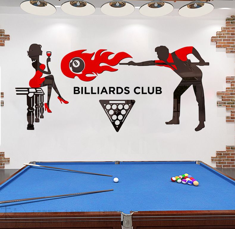 Tranh mica nổi 3d dán tường Logo quán Bi-a Billiard trang trí CLB Bida, Phòng Game - EPeBen