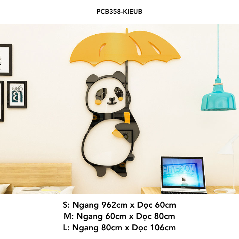 Tranh mica EPeBen dán tường nổi 3d hình Gấu Trúc dù bóng Dễ Thương decor trang trí Phòng Cho Bé, Phòng Ngủ