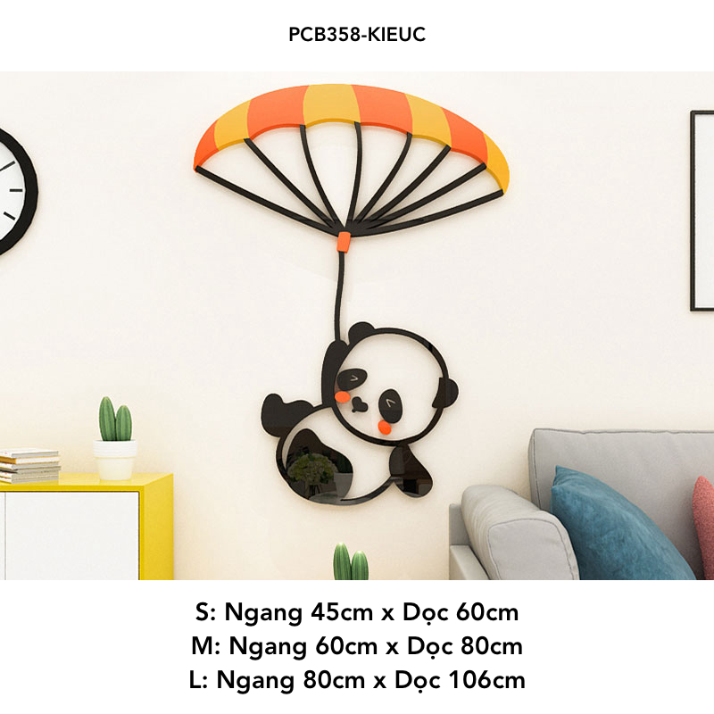 Tranh mica EPeBen dán tường nổi 3d hình Gấu Trúc dù bóng Dễ Thương decor trang trí Phòng Cho Bé, Phòng Ngủ