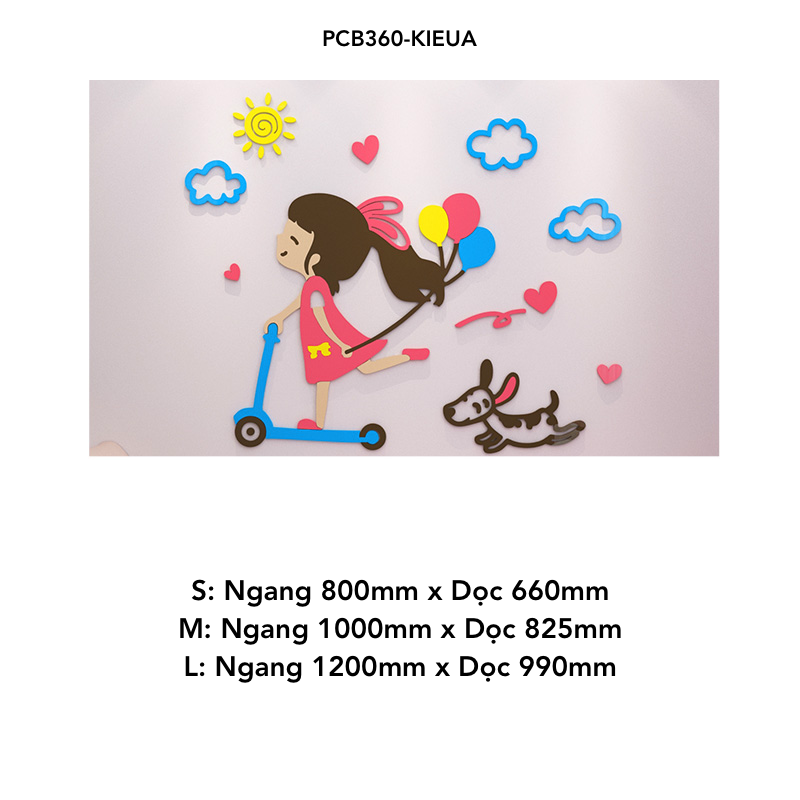 Tranh mica EPeBen dán tường nổi 3d hình Cô Bé Gái Lướt Scooter bóng bay nữ tính decor trang trí Phòng Cho Bé, Phòng Ngủ