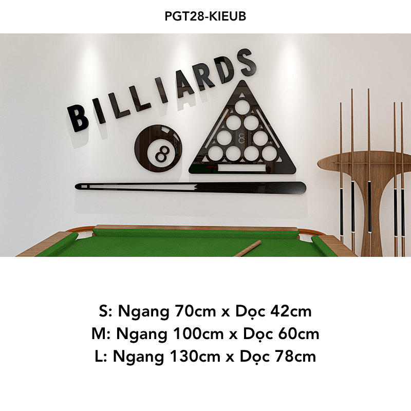Tranh mica nổi 3d dán tường Logo quán Bi-a Billiard trang trí CLB Bida, Phòng Game - EPeBen