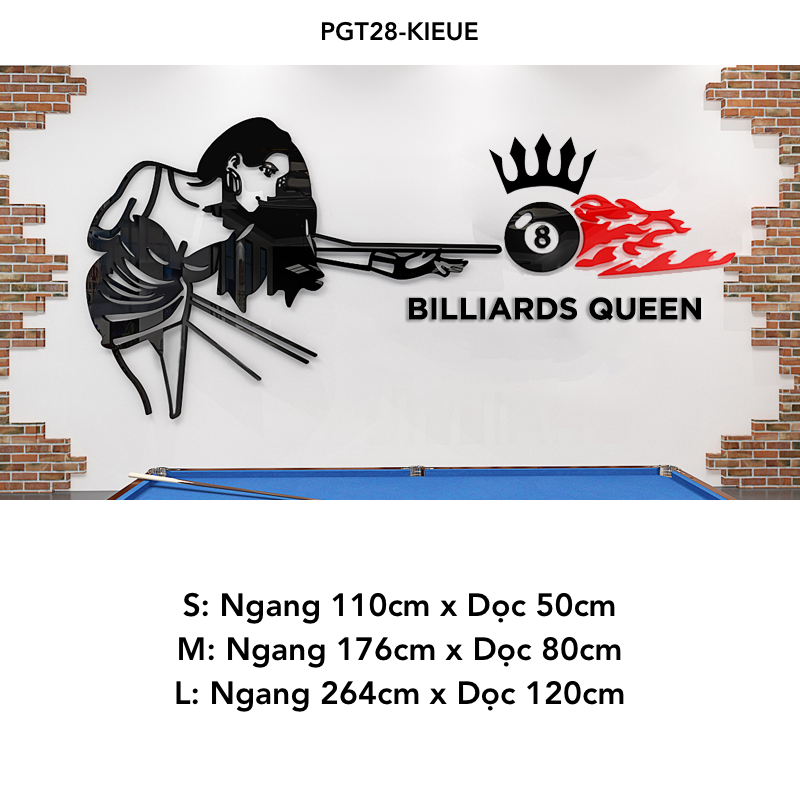 Tranh mica nổi 3d dán tường Logo quán Bi-a Billiard trang trí CLB Bida, Phòng Game - EPeBen