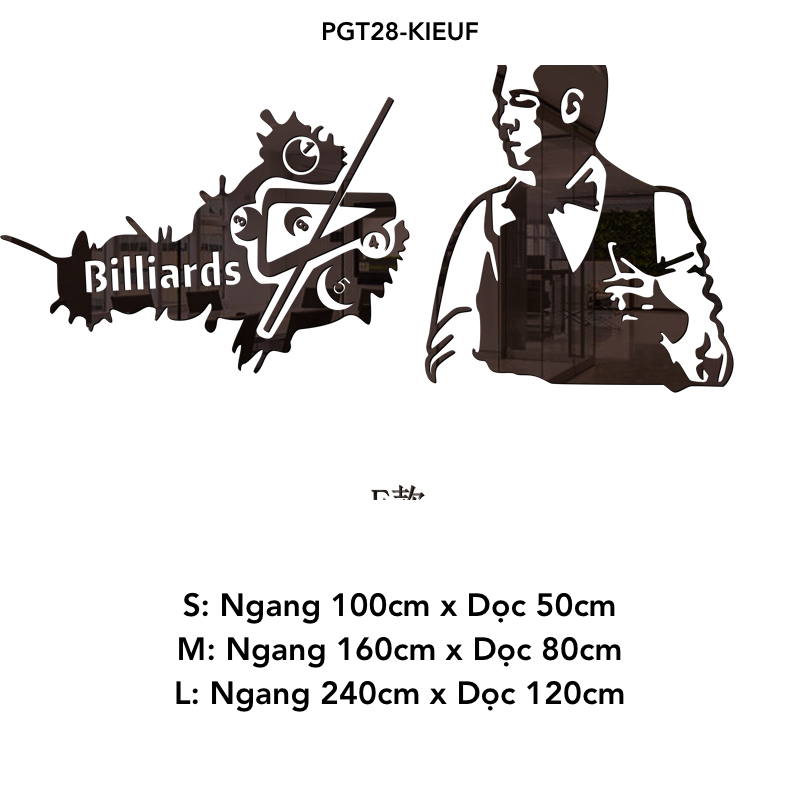 Tranh mica nổi 3d dán tường Logo quán Bi-a Billiard trang trí CLB Bida, Phòng Game - EPeBen