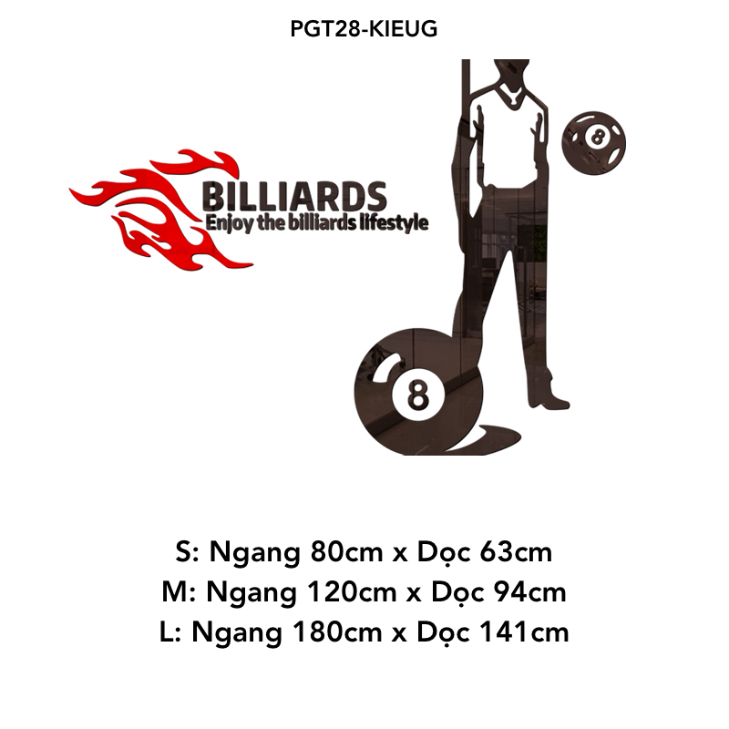 Tranh mica nổi 3d dán tường Logo quán Bi-a Billiard trang trí CLB Bida, Phòng Game - EPeBen